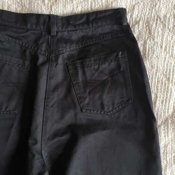 Vintage 90s VALENTINO Boutique Black Polished Cotton High-Waist Pants Made Italy - Picture 10 of 11